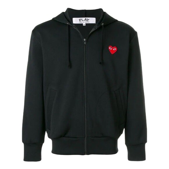 COMME DES GARCONS CDG PLAY BLACK FULL ZIP HOODIE WITH RED HEART SIZE SMALL - Picture 3 of 14